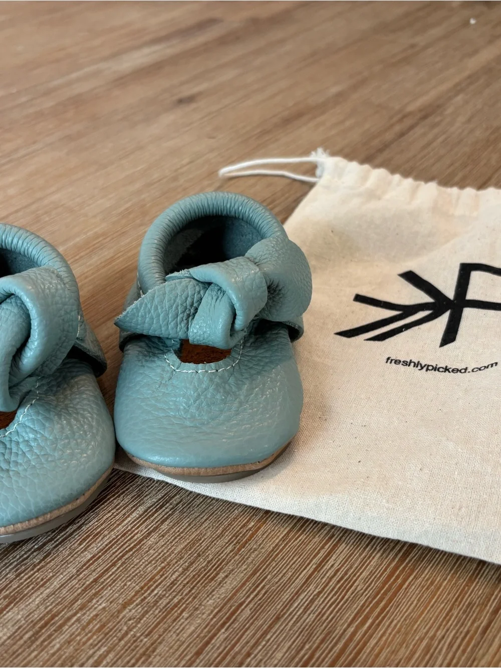 Freshly Picked Mint Teal Leather Baby Moccasins